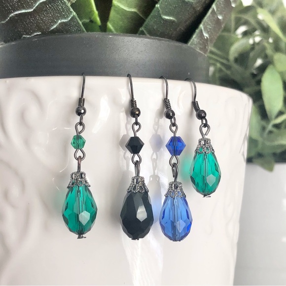 New Dangling Drop Glass Handmade Black Earrings Sparkling Elegant Fancy Classic - Picture 4 of 5